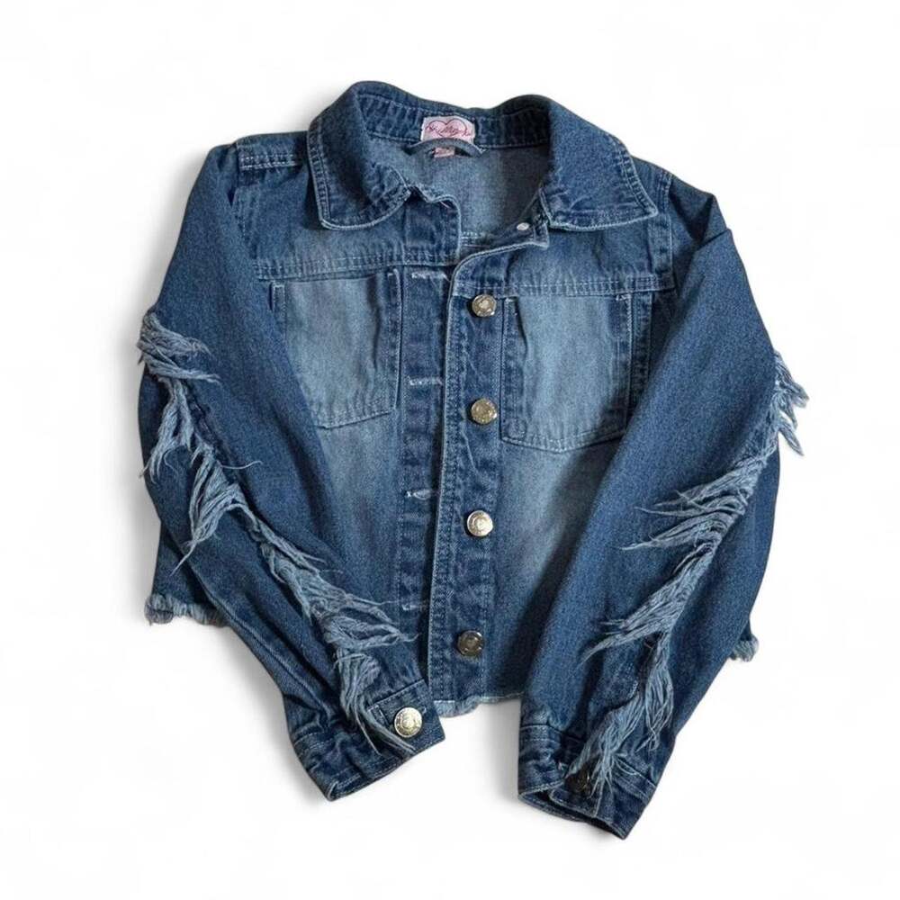 Chillipop Denim Jacket Distressed Fringe Kidscore Western Girls 7/8